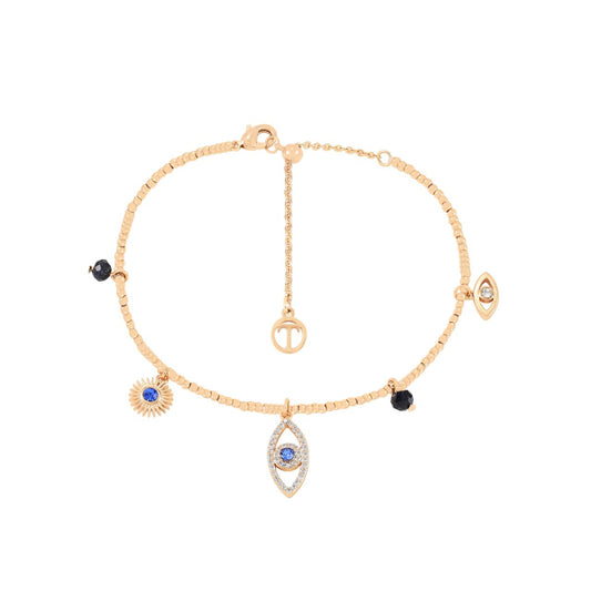 Playful yet meaningful, the Evil Eye Icon Bracelet is a charm-filled piece from the Evil Eye Collection, designed to combine style with symbolism.