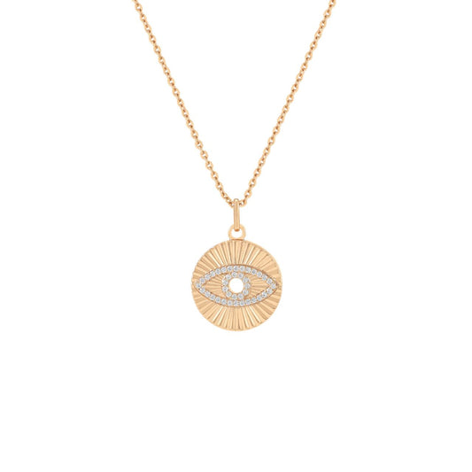 Bring a touch of meaning and elegance to your look with the Evil Eye Star Burst Pendant. Part of the symbolic Evil Eye Collection, this piece is designed to offer both protection and style, making it a timeless addition to any jewellery collection.