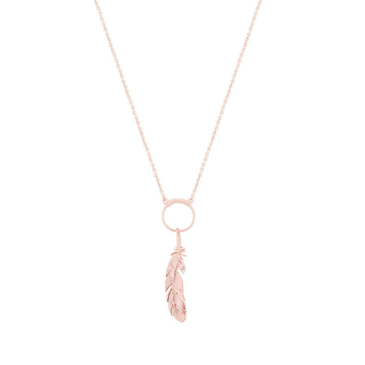 Feather & Circle Rose Gold  Pendant by Tipperary  This stylish feather and circle pendant by Tipperary is perfect for any occasion. Crafted from rose gold, its simple yet elegant design adds a touch of sophistication to any outfit. Ideal for both formal and casual wear, it's sure to be a favourite for years to come.