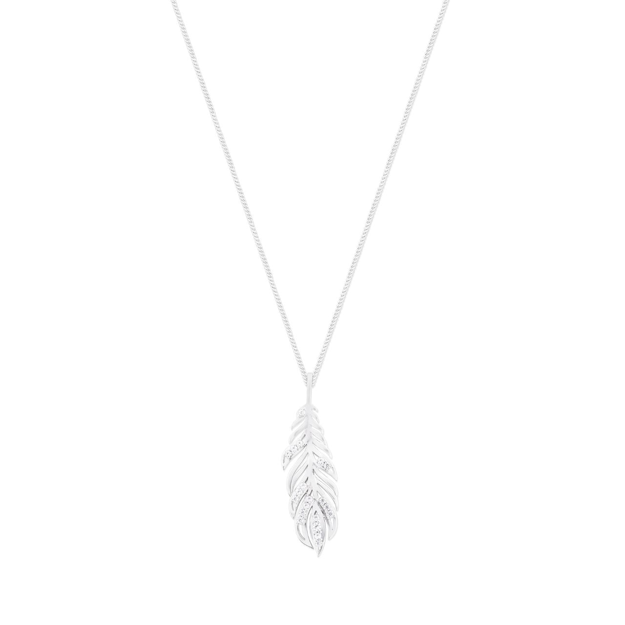 Silver Feather Pendant Inset With CZ by Tipperary  Showcase your sense of style with this beautiful Silver Feather & Circle Pendant by Tipperary. Crafted with exquisite attention to detail, this piece of jewellery is a timeless addition to any wardrobe. Both durable and elegant, ensuring it will remain a treasured item for many years to come.