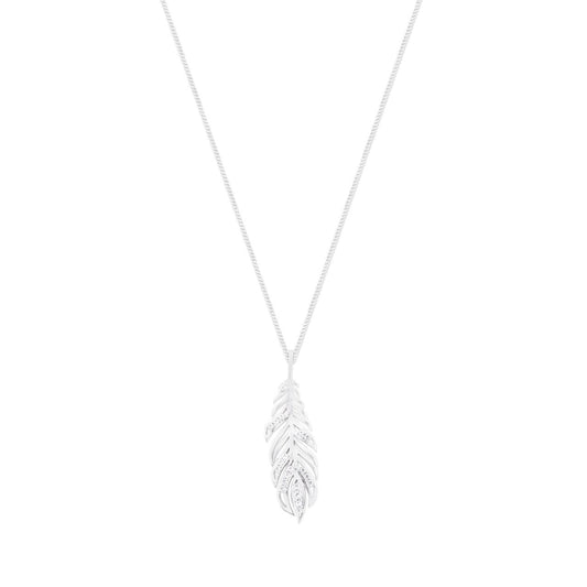 Silver Feather Pendant Inset With CZ by Tipperary  Showcase your sense of style with this beautiful Silver Feather & Circle Pendant by Tipperary. Crafted with exquisite attention to detail, this piece of jewellery is a timeless addition to any wardrobe. Both durable and elegant, ensuring it will remain a treasured item for many years to come.