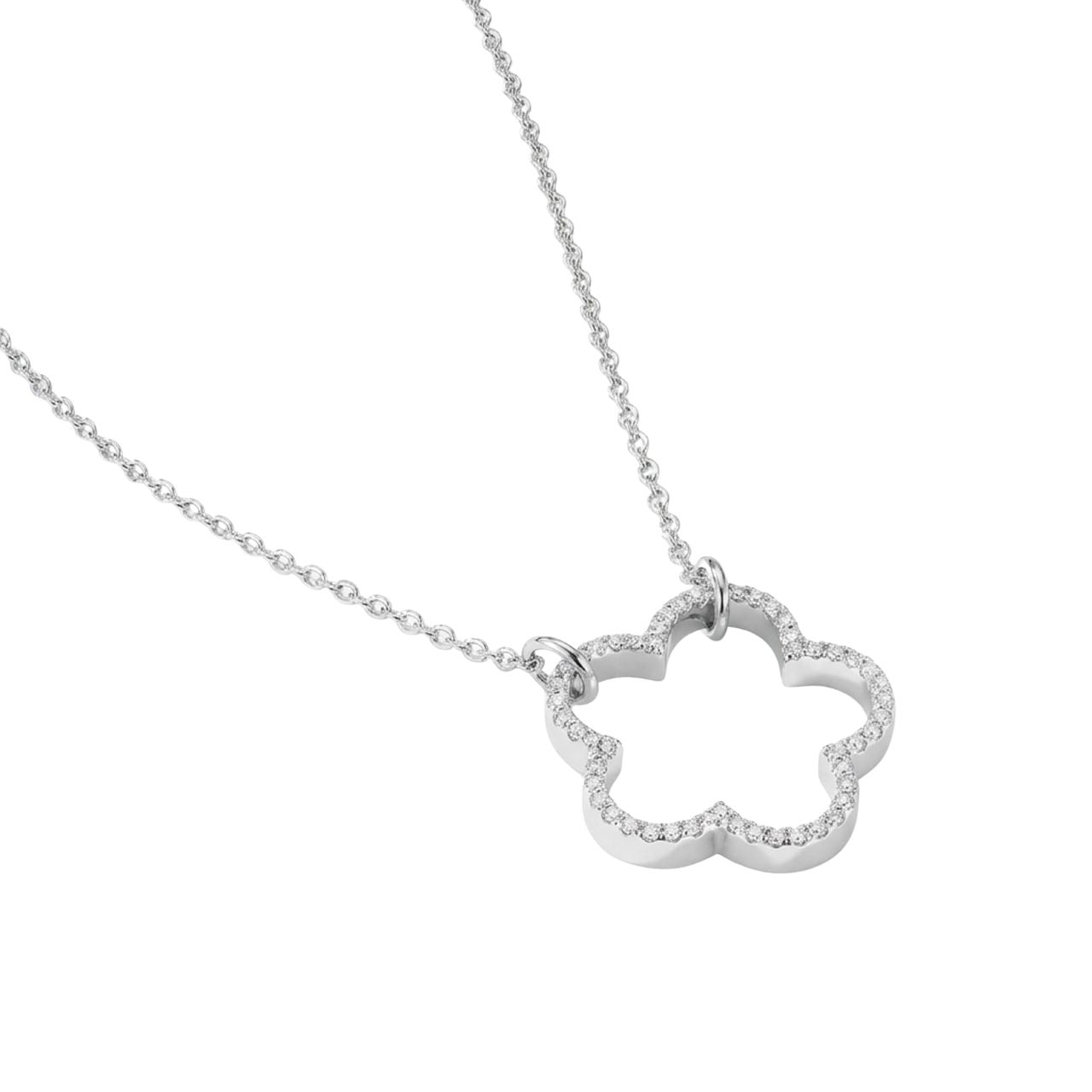 Discover the timeless elegance of the Tipperary Fleur CZ Inset Cut Out Pendant in sterling silver. This exquisite piece features an intricate cut-out fleur design adorned with sparkling cubic zirconia insets that catch the light beautifully.
