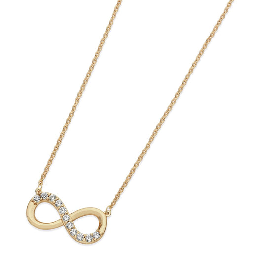 Gold Infinity Knot Pendant Part Stone by Tipperary Introducing the Tipperary Gold Part Stone Infinity Knot Pendant, a luxurious accessory that combines elegance and symbolism. This pendant features a delicate infinity knot design accented with a stunning stone, representing everlasting love and unity. Elevate your style and meaning with Tipperary's timeless piece.