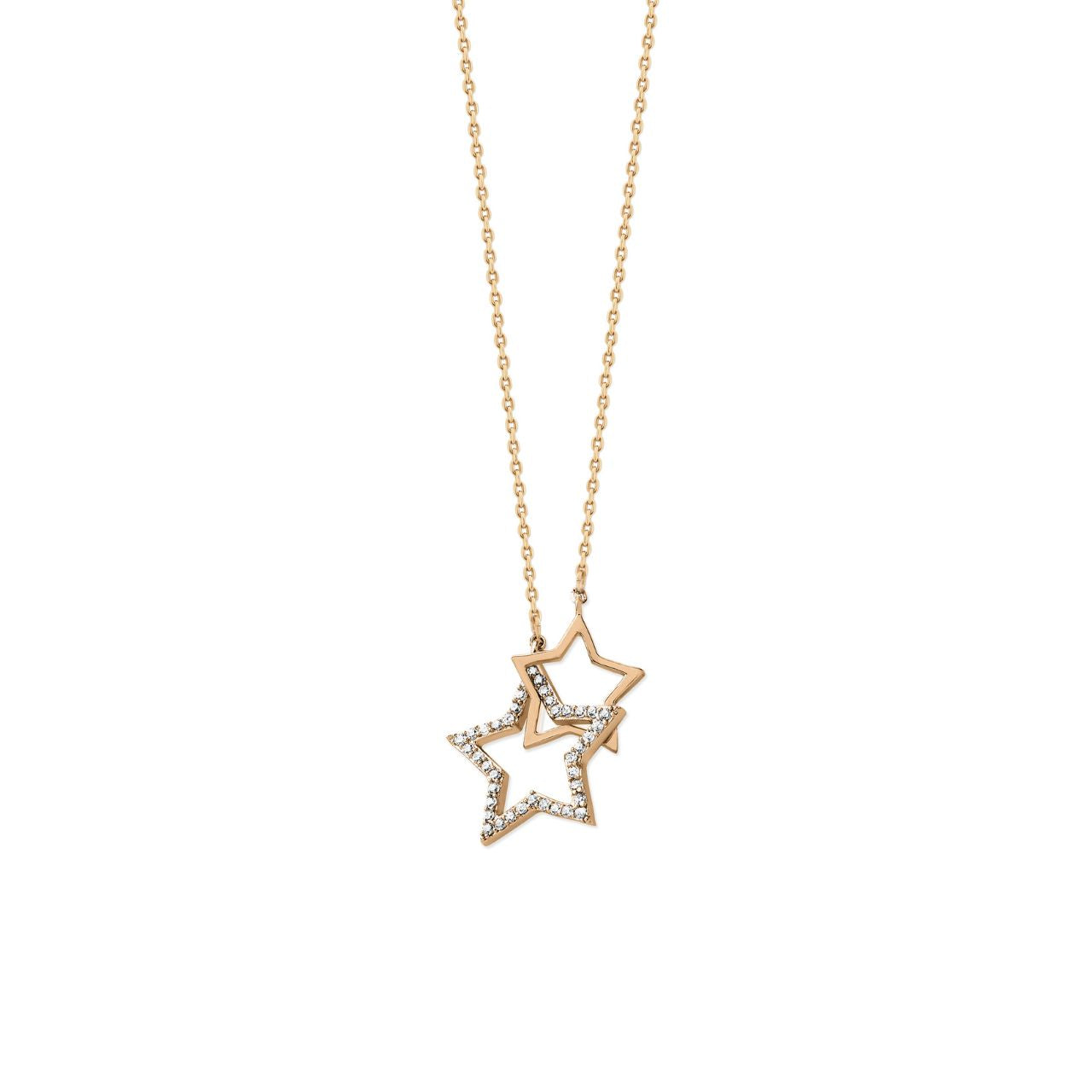 Elevate your elegance with the Tipperary Gold Star Interlocking Pendant, where refined design meets timeless charm. Crafted in radiant gold, this pendant features beautifully interlinked stars symbolizing connection and grace.
