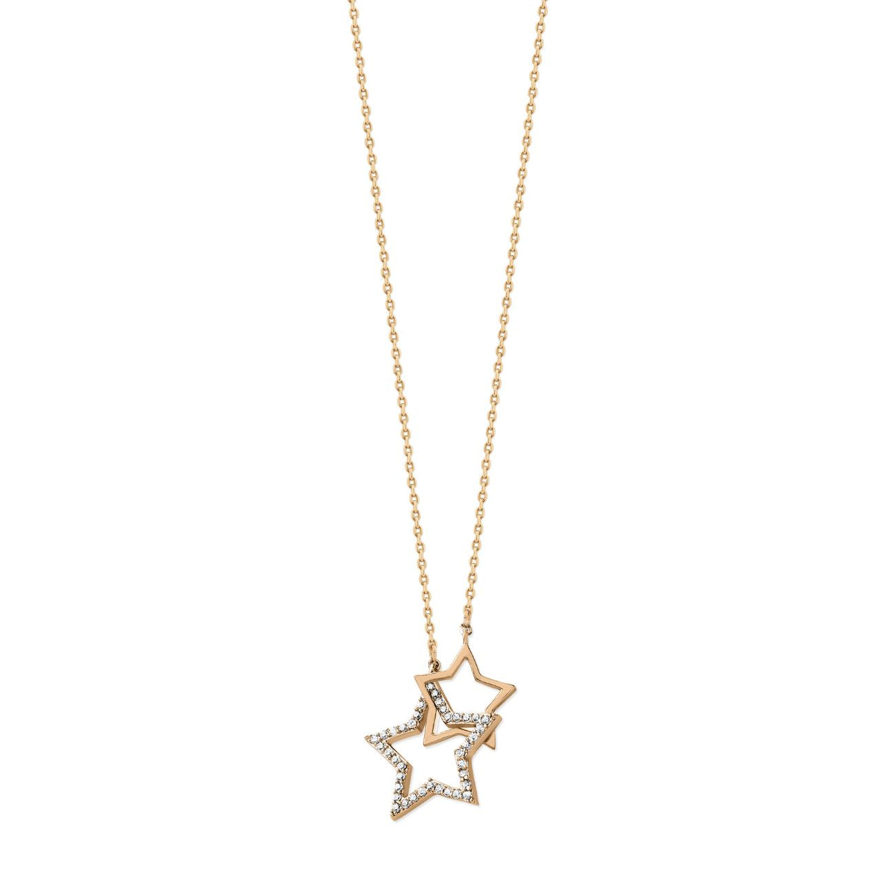 Elevate your elegance with the Tipperary Gold Star Interlocking Pendant, where refined design meets timeless charm. Crafted in radiant gold, this pendant features beautifully interlinked stars symbolizing connection and grace.