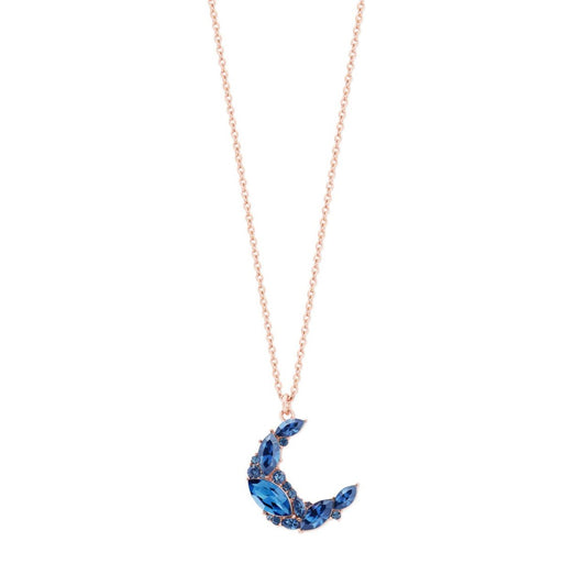 Half Moon Pendant Sapphire - Rose Gold by Tipperary  Inspired by the hypnotic energy of the glowing moon, this collection is contemporary and minimalist yet luxuriously adorned with the clearest sparkling stones.