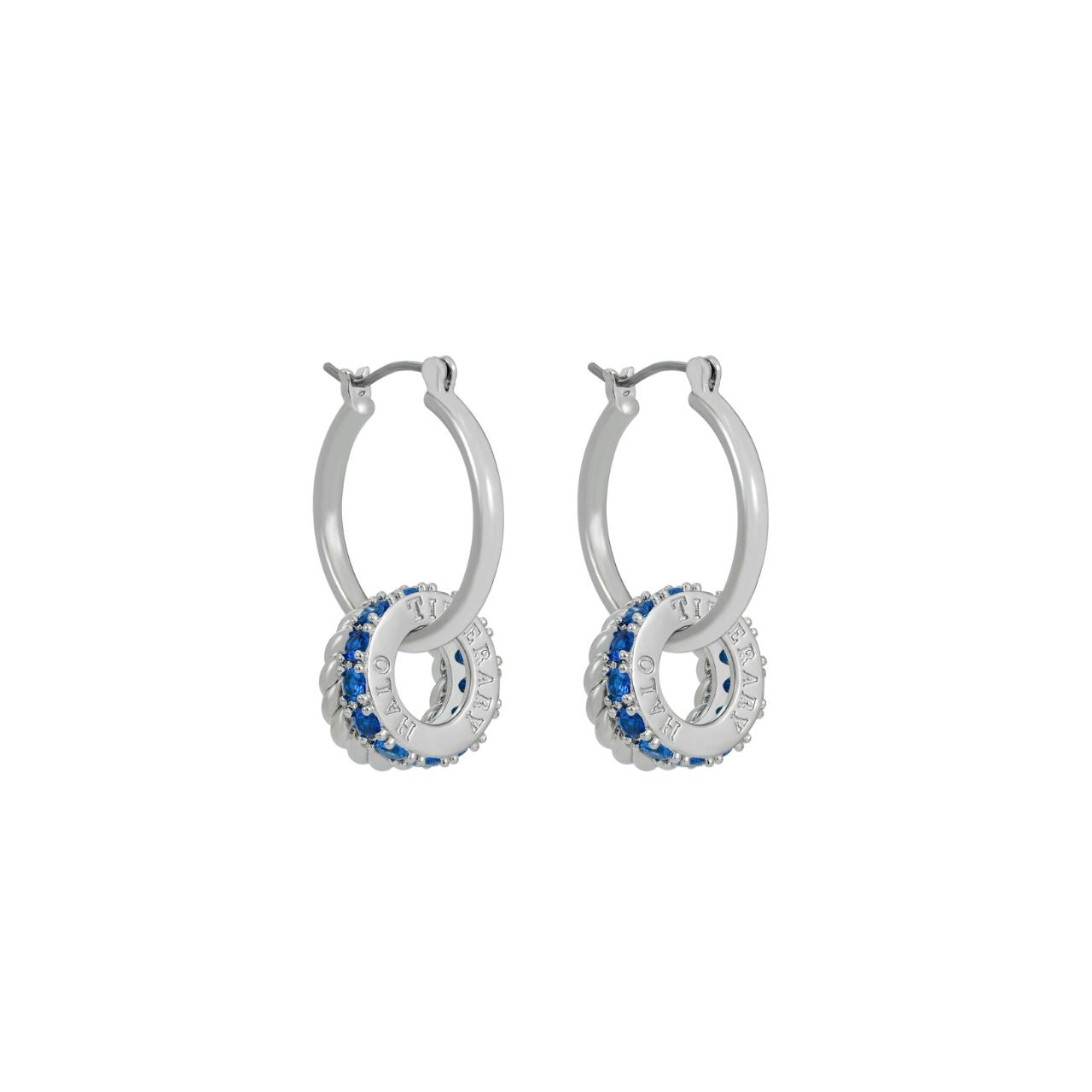 Introducing the elegant and timeless Tipperary Halo Night Small Hoop Earrings! Made from high-quality silver and featuring a stunning blue design, these earrings are perfect for any occasion. With the latest hoop design for added style, elevate your look with these new 2025 earrings.