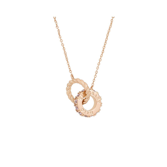 Expertly crafted by Tipperary, the elegant Halo Sunset Interlocking Pendant in Rose Gold and Pink is the perfect addition to any jewellery collection.