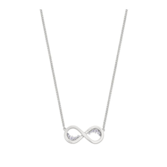 Crafted from Rose Gold this beautiful pendant features an Infinity Motif with Crystals sitting on the inside curve. Adjustable chain is closed with a lobster clip and TC fob finishes.