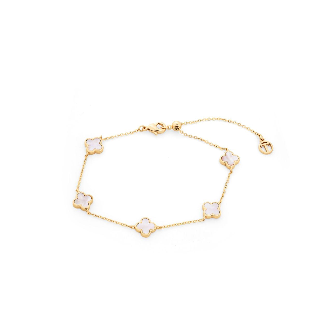 Elevate your everyday elegance with this stunning Tipperary Le Fleur bracelet, where lustrous mother of pearl meets warm gold tones.