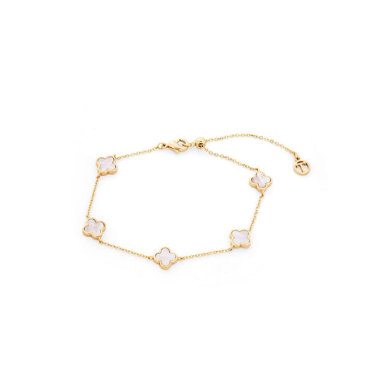 Elevate your everyday elegance with this stunning Tipperary Le Fleur bracelet, where lustrous mother of pearl meets warm gold tones.