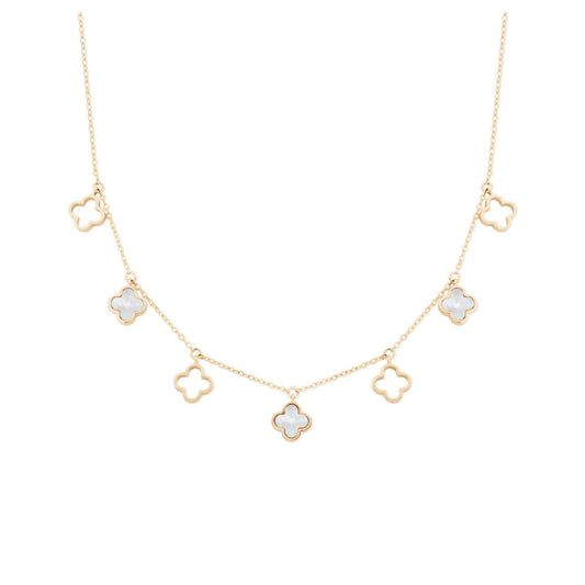 Elevate your everyday elegance with the Tipperary Le Fleur 7 Fleur Necklace in radiant gold. This exquisite piece features seven delicate floral motifs cascading gracefully along a refined chain, creating a sophisticated focal point that catches the light beautifully.