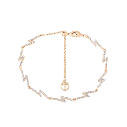 Elevate your wrist with this striking Lightning bracelet from Tipperary, crafted in lustrous gold and adorned with nine brilliant cubic zirconia bolts. Each sparkling stone catches the light with precision-cut facets, creating a dynamic interplay of brilliance.