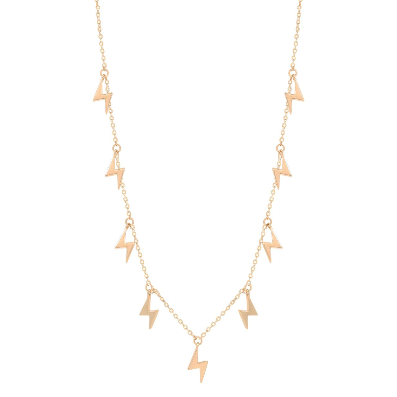 Capture the essence of power and elegance with this striking Lightning - Nine Bolts necklace from Tipperary. Crafted in lustrous gold, this statement piece features a dynamic design of nine interlocking bolts that symbolize strength and energy.