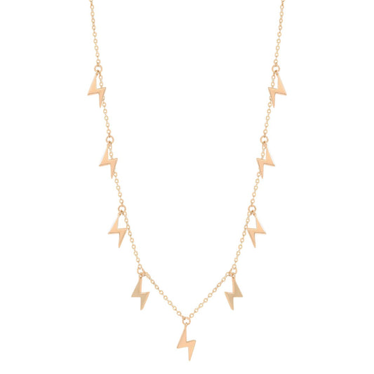 Capture the essence of power and elegance with this striking Lightning - Nine Bolts necklace from Tipperary. Crafted in lustrous gold, this statement piece features a dynamic design of nine interlocking bolts that symbolize strength and energy.