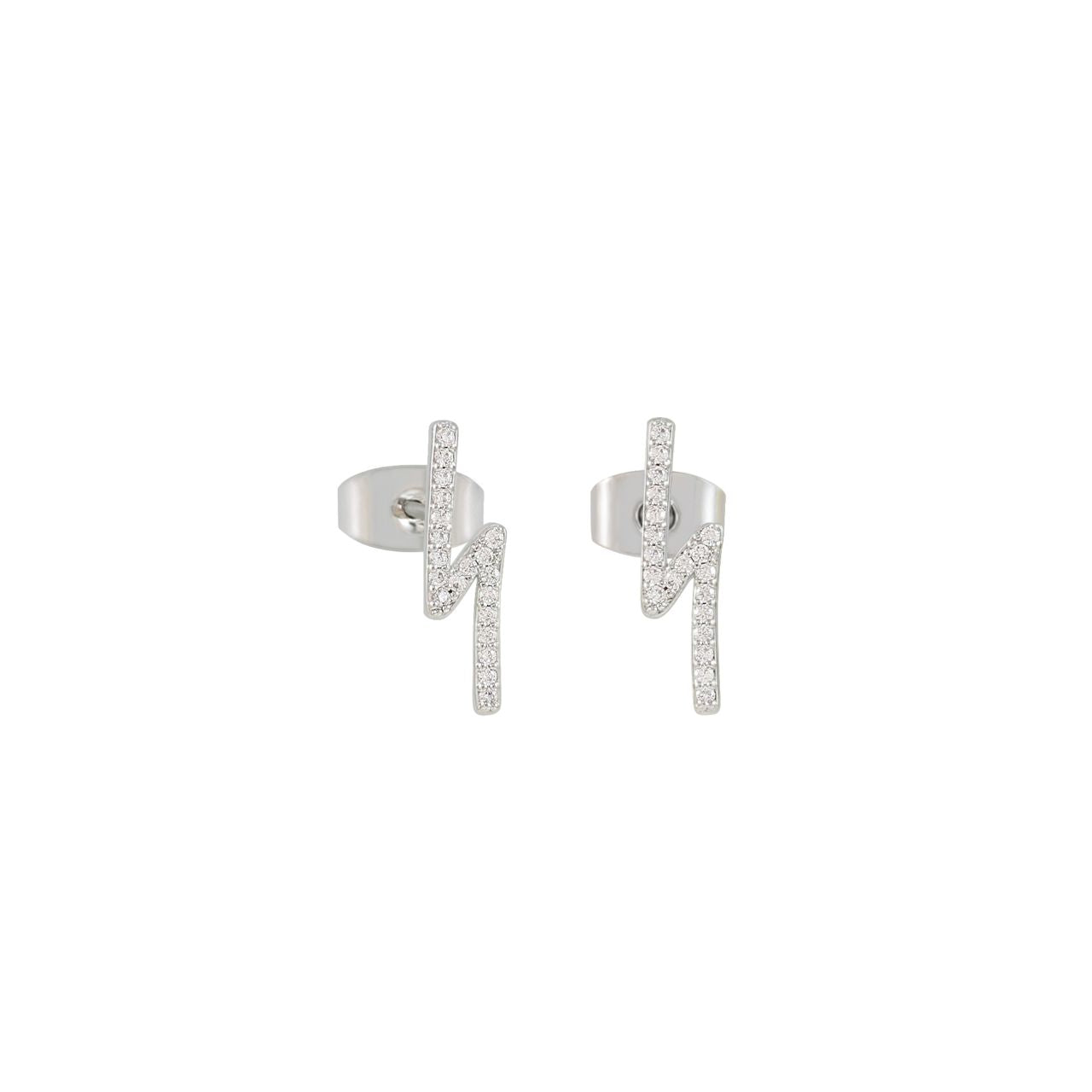 Striking and elegant, these lightning bolt stud earrings from Tipperary combine contemporary design with timeless appeal. Crafted in silver and adorned with sparkling cubic zirconia accents, they catch the light beautifully with every movement.