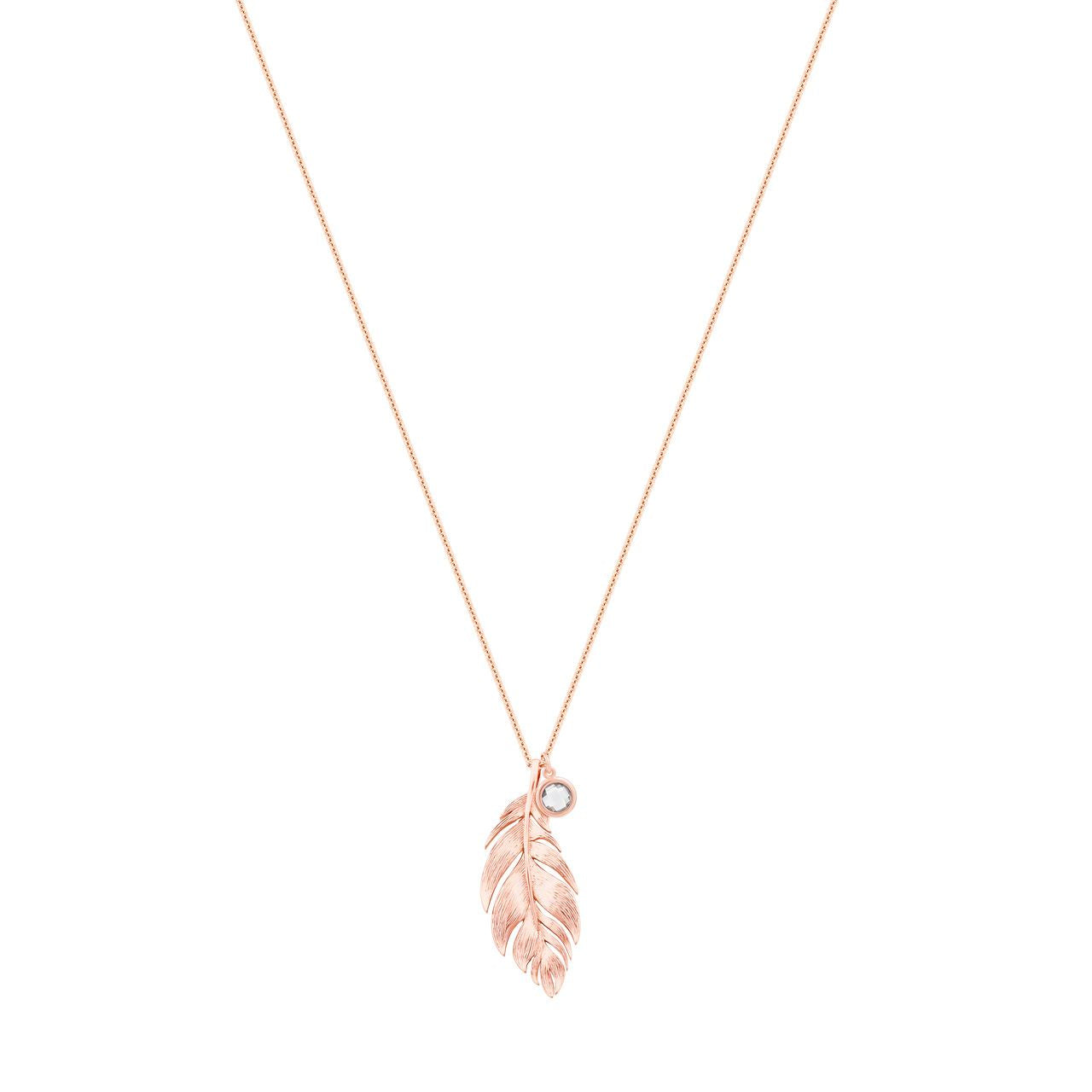 Long Rose Gold Feather Pendant & Grey CZ Charm by Tipperary  The Tipperary Long ADJ Rose Gold Feather Pendant & Grey CZ Charm is a timeless and elegant piece of jewellery. The long, rose gold feather pendant complements the grey CZ charm, giving the piece an ornate and sophisticated finish. Crafted by Tipperary, this necklace is sure to be a treasured item.