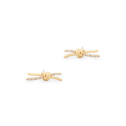 Discover the timeless elegance of our Tipperary Love Knot CZ Inset Gold Earrings. These stunning studs feature the iconic love knot design, symbolizing eternal connection and devotion.
