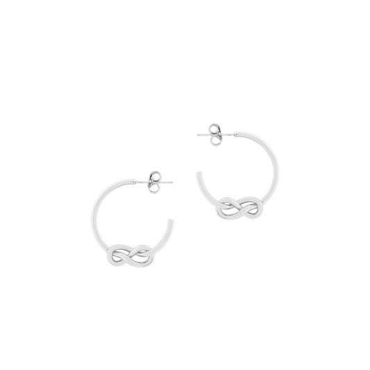 Delicate silver mini hoops featuring the iconic Tipperary Love Knot design—a timeless&nbsp; symbol of connection and devotion.