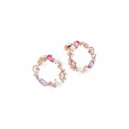 These fabulous earrings are the perfect example of classic contemporary fashion. An organic circle of shimmering vintage multi-coloured CZs create these magnificent earrings. They sit beautifully on the ear and secure comfortably with push back.
