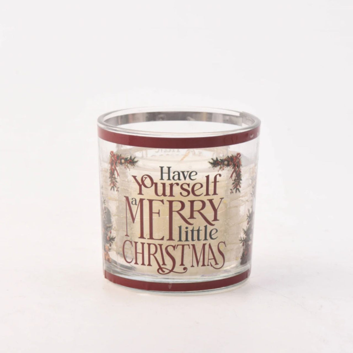 Add a touch of festive magic to your home with this charming Merry Little Christmas LED Light Up Candle, featuring a beautiful Christmas design.