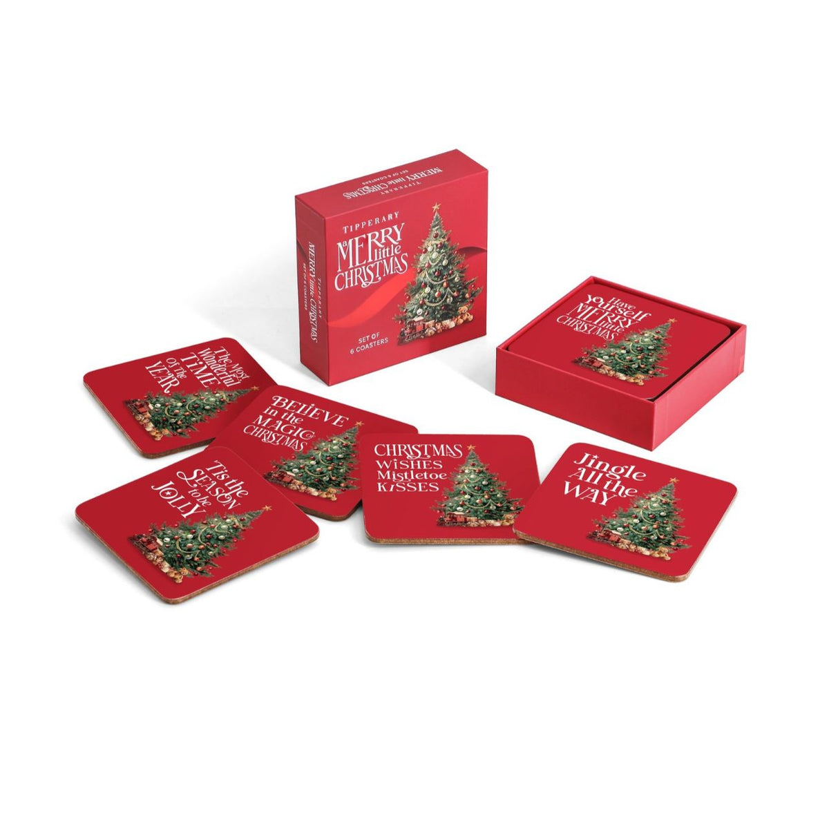 Bring a little Christmas cheer to your home with this lovely set of 6 coasters, featuring a festive red design, charming Christmas trees and much-loved festive phrases such as ‘Have Yourself a Merry Little Christmas’ and ‘The Most Wonderful Time of the Year’.