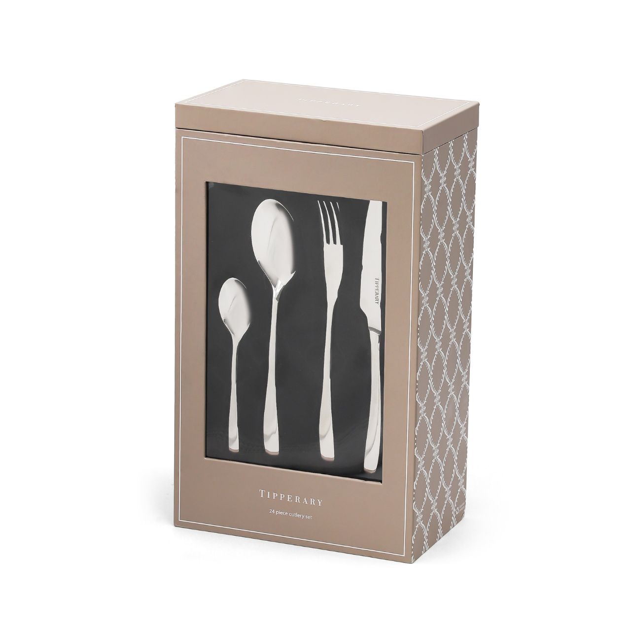 Milano 24 Piece Boxed Cutlery Set- NEW AUTUMN by Tipperary  Refine your dinnerware with the Tipperary Milano 24 Piece Boxed Cutlery Set. Constructed from high quality stainless steel with a sleek matte black finish, this 24 piece set provides a modern elegance to your dining experience. Durable and dishwasher-safe, this set is perfect for everyday use.