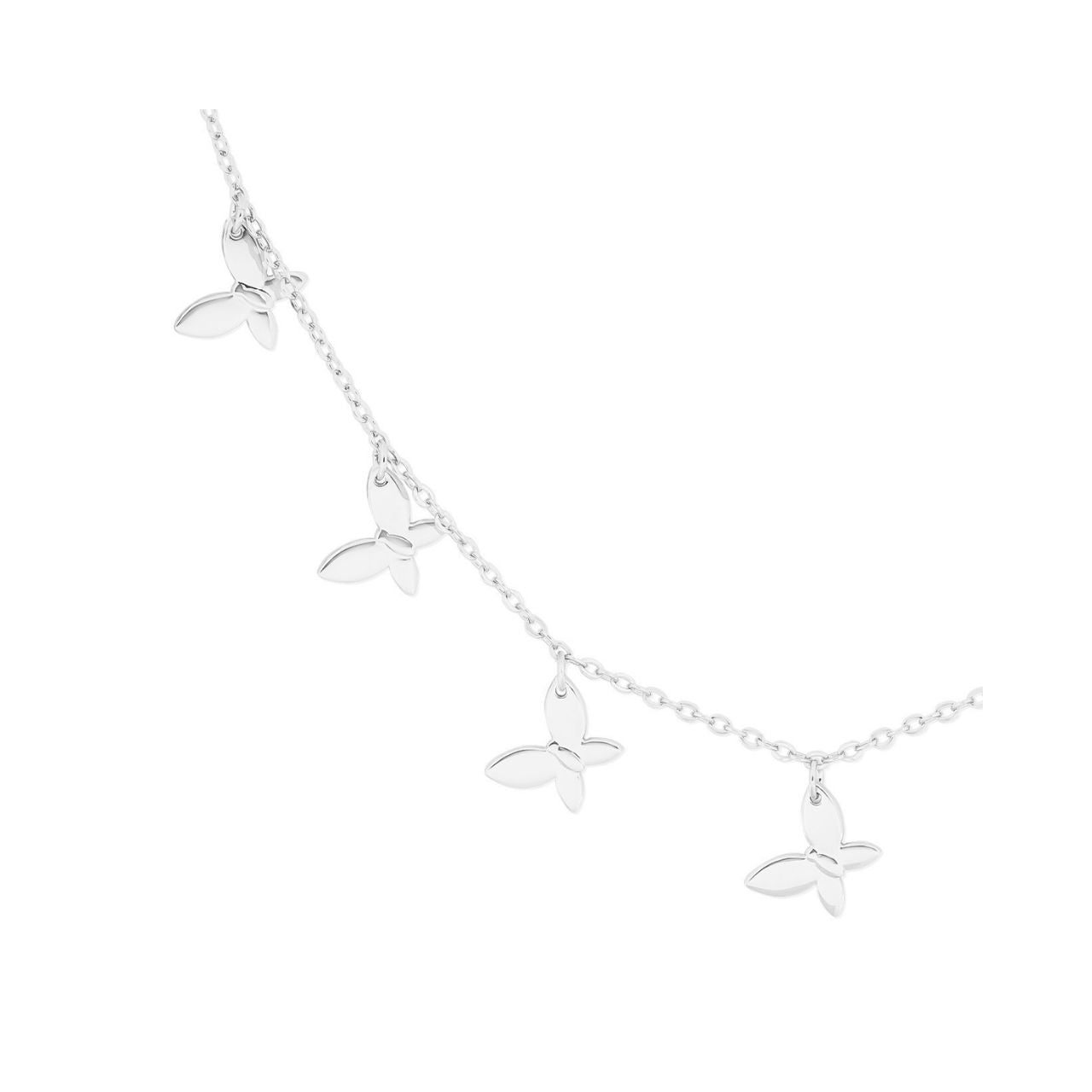 Crafted in silver, this delicately detailed piece captures the grace of nine butterflies in flight, symbolizing transformation and beauty. Its refined design complements both everyday wear and special occasions, adding a subtle yet sophisticated accent to any outfit.