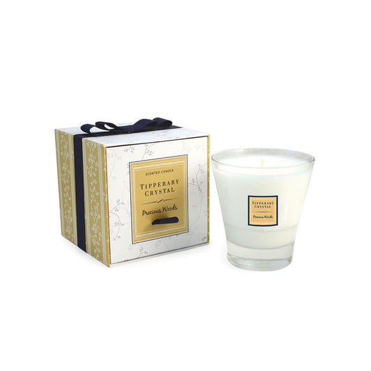 Precious Woods Candle Filled Tumbler Glass by Tipperary  A cocktail of precious woods and musk highlighted with patchouli wood and river amber. A luxurious homely scent.