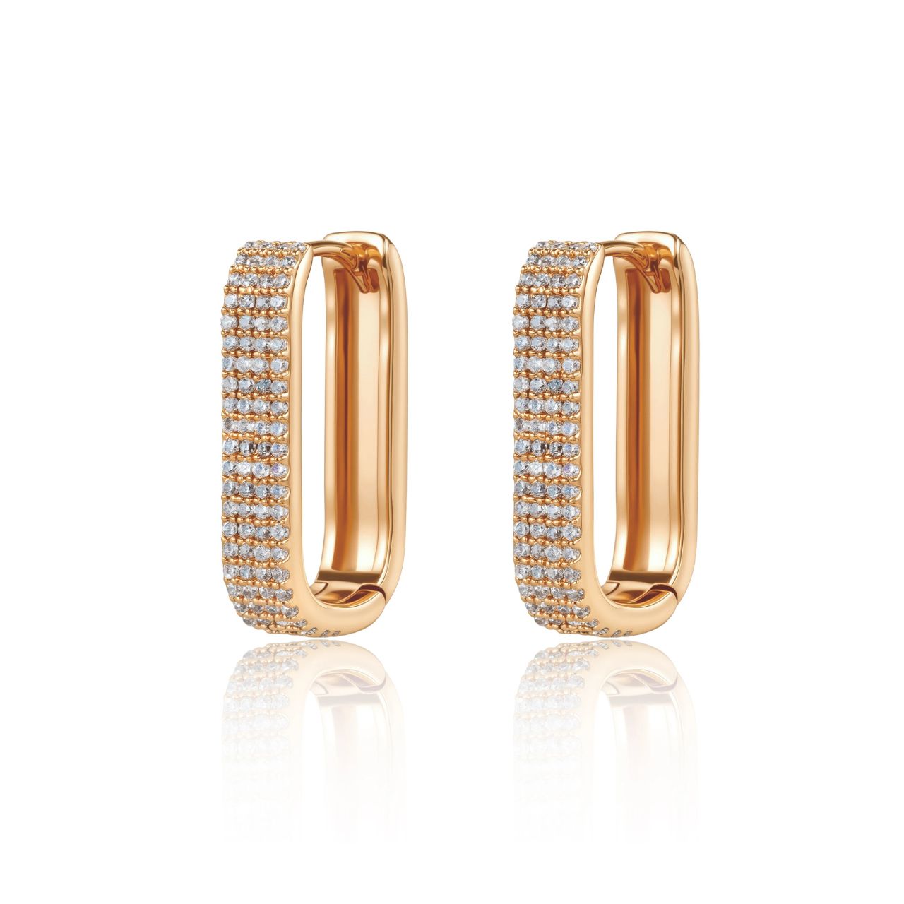 Elegant rectangular huggies crafted in gold plated with a sparkling pavé setting.