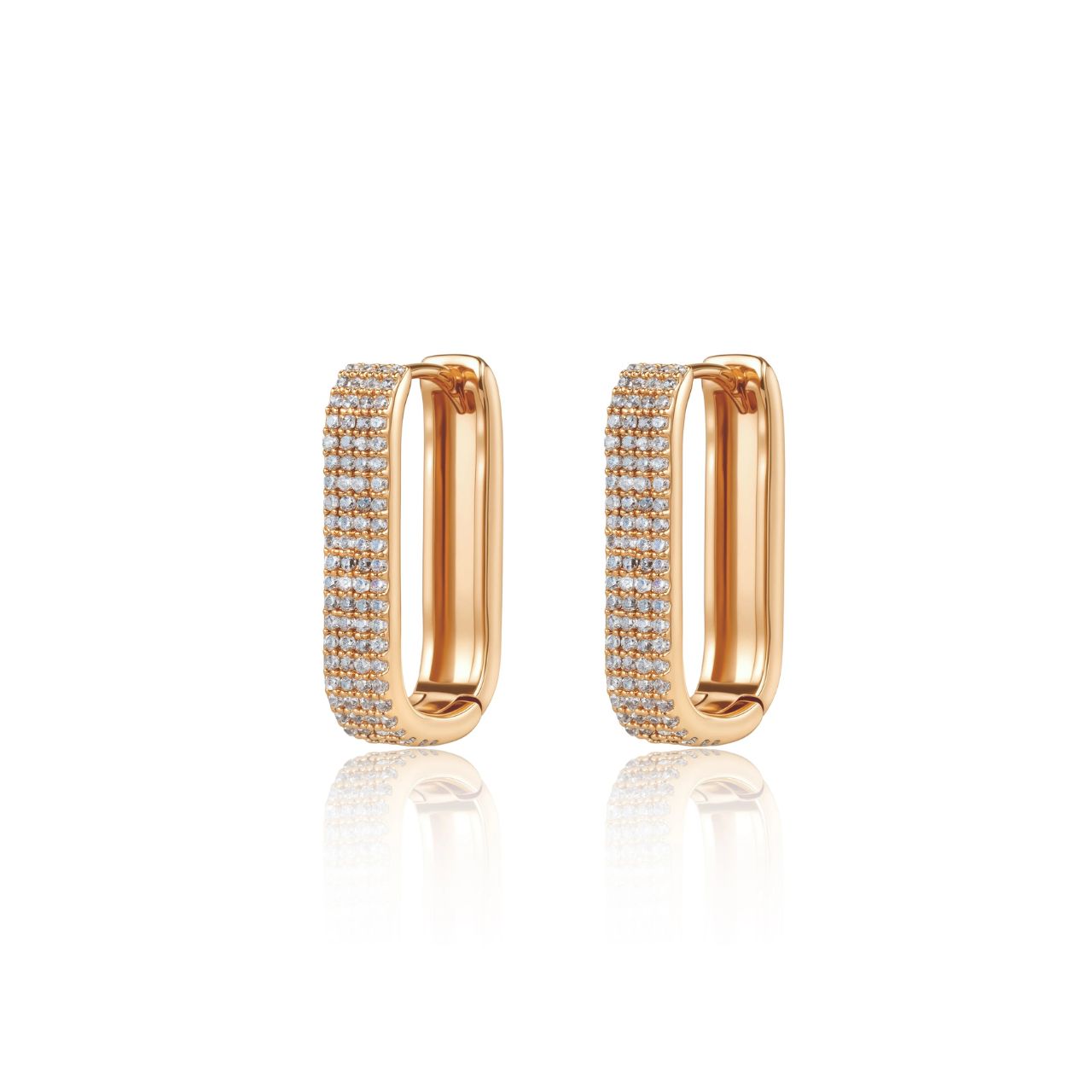 Elegant rectangular huggies crafted in gold plated with a sparkling pavé setting.
