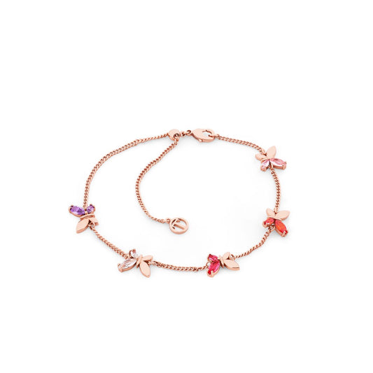 Rose Gold Multi Coloured Butterfly Bracelet by Tipperary Crystal  The Rose Gold Butterfly Bracelet by Tipperary Crystal is the perfect accessory to complement any look. This timeless design features rose gold and multi-coloured butterfly accents, creating a unique and elegant piece. The bracelet is crafted from high-quality, durable materials, ensuring a long-lasting accessory you'll love to wear.
