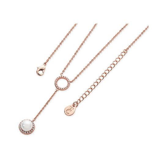 This stylish rose gold necklace will compliment any ensemble. Its crafted in rose gold cable chain with a simple circle pendant which is completely lined in glistening clear crystals.