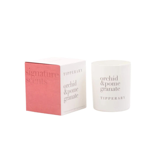 Infuse any room with a lovely scent by lighting the 180gm Tipperary Signature Scents Orchid and Pomegranate Candle.