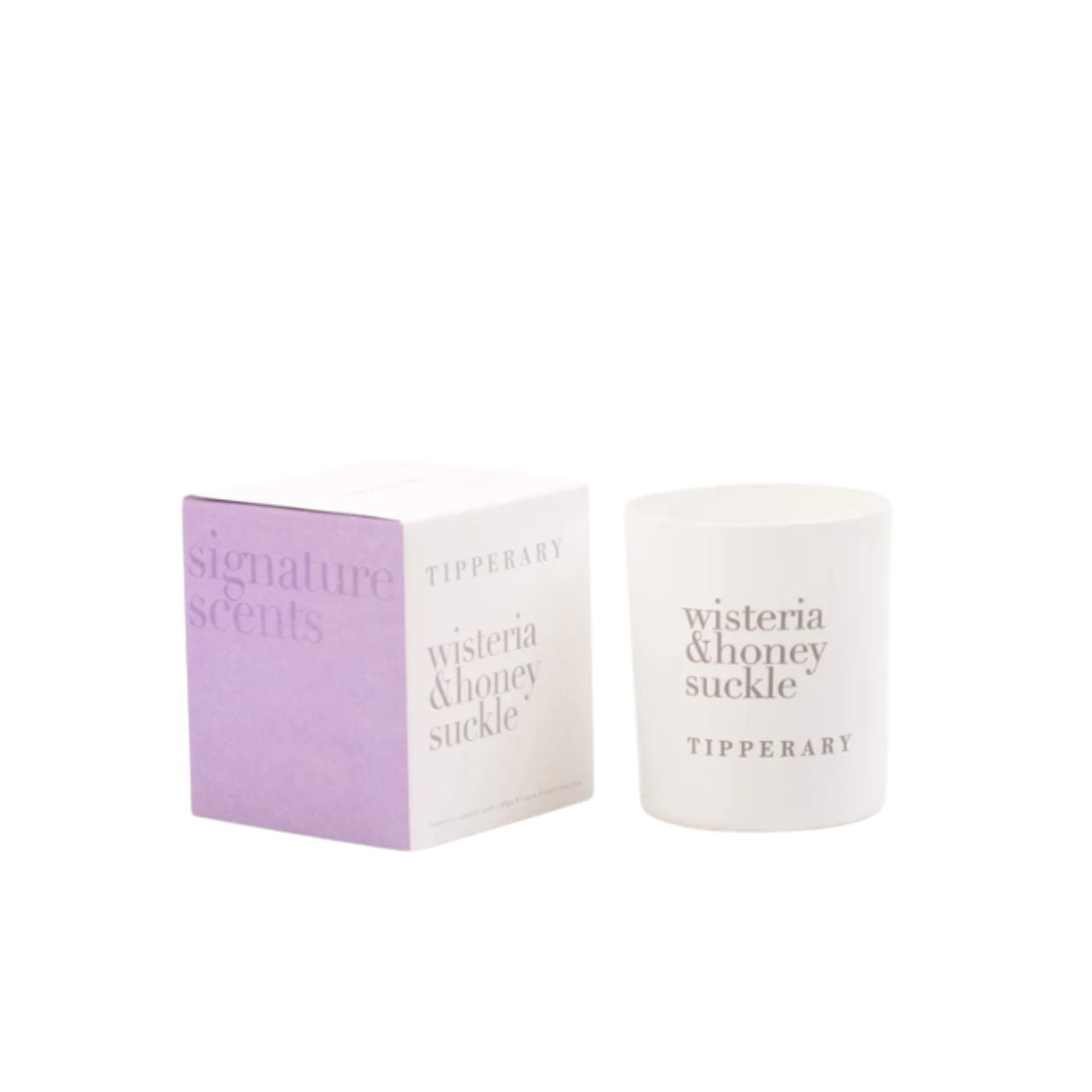 Introduce a lovely scent to your environment with Tipperary Signature Scents Wisteria &amp; Honeysuckle Candle, in a 180gm size.