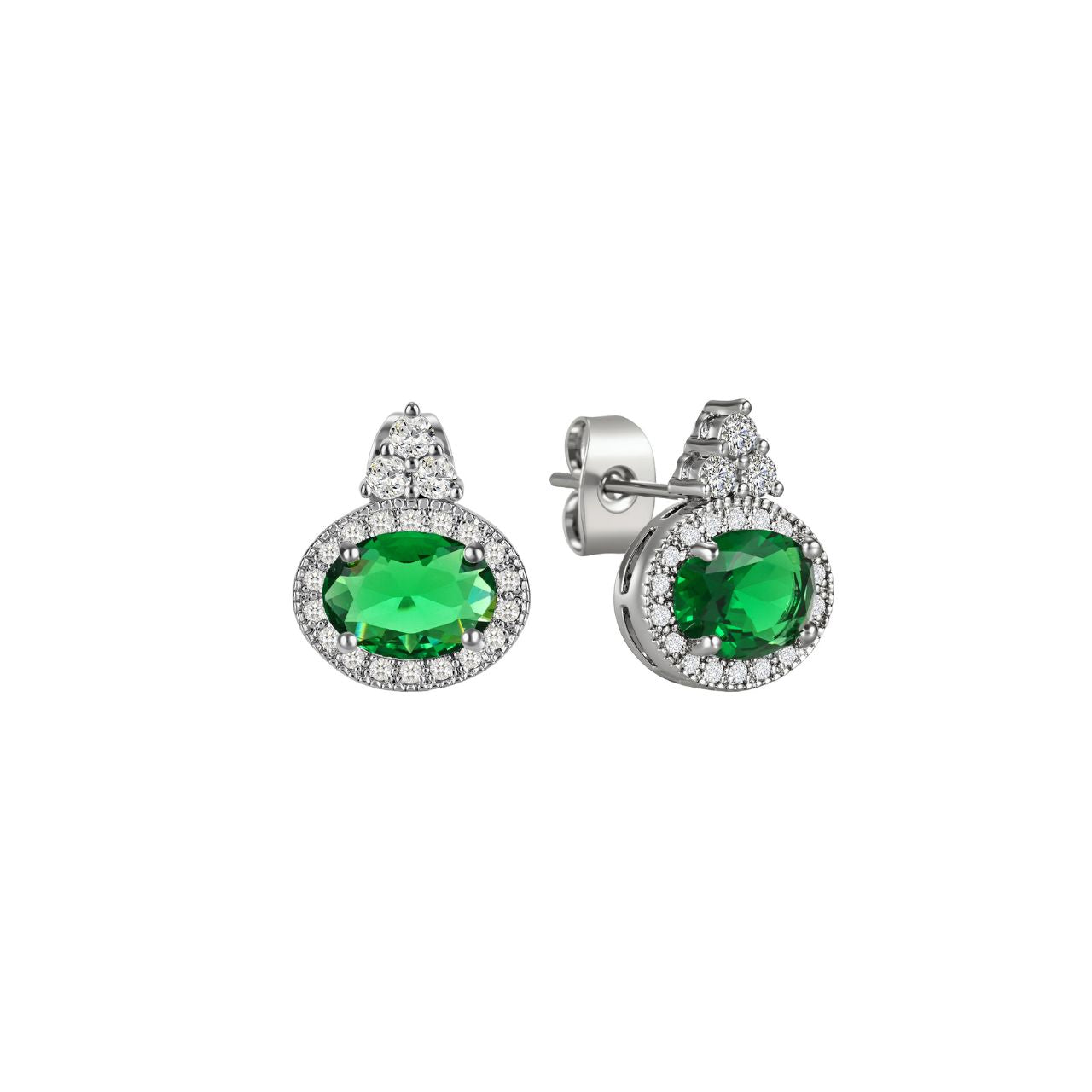 Elegant silver earrings featuring stunning oval emerald stones, crafted by Tipperary. These classic pieces combine timeless design with the natural beauty of genuine emeralds, perfect for adding a touch of sophistication to any occasion.
