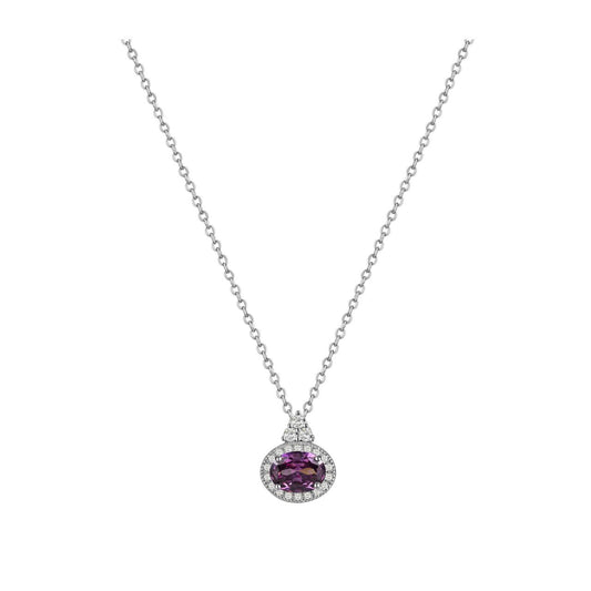 Elevate your jewellery collection with this stunning Silver Classic Oval Purple Stone pendant by Tipperary. Featuring a rich purple stone set within a sparkling clear crystal surround, this piece combines timeless elegance with contemporary design.
