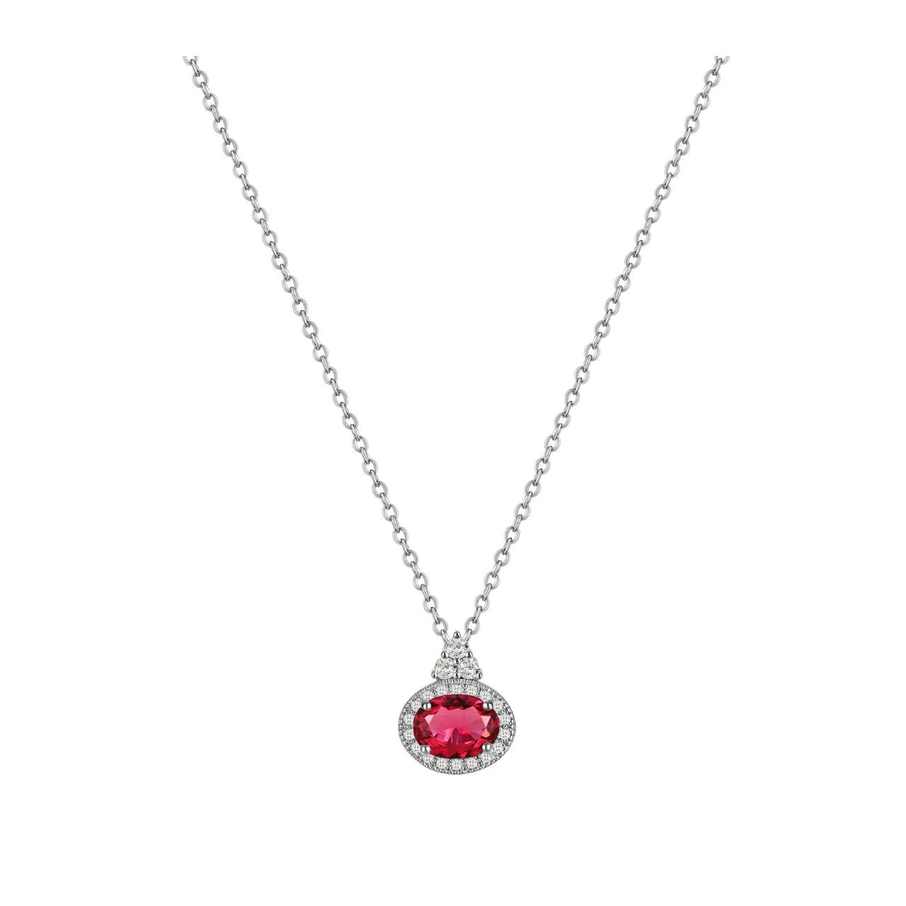 Elevate your jewellery collection with this stunning Silver Classic Oval Ruby Stone Pendant from Tipperary. Featuring a rich ruby oval stone beautifully framed by a sparkling clear crystal surround, this piece combines timeless elegance with contemporary design.