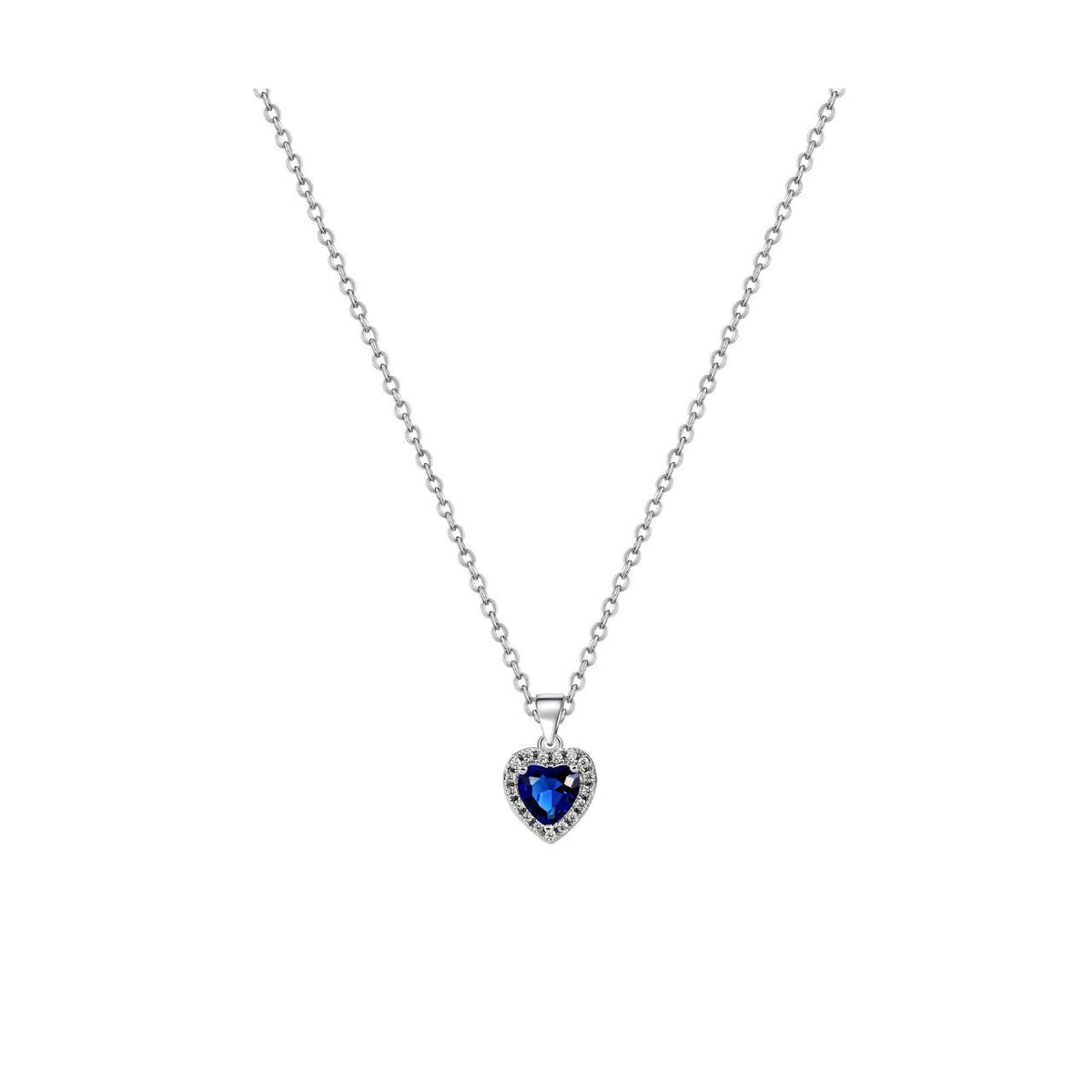 Crafted by Tipperary, this elegant silver pendant features a heart-shaped design adorned with shimmering diamonds and a rich sapphire centerpiece.