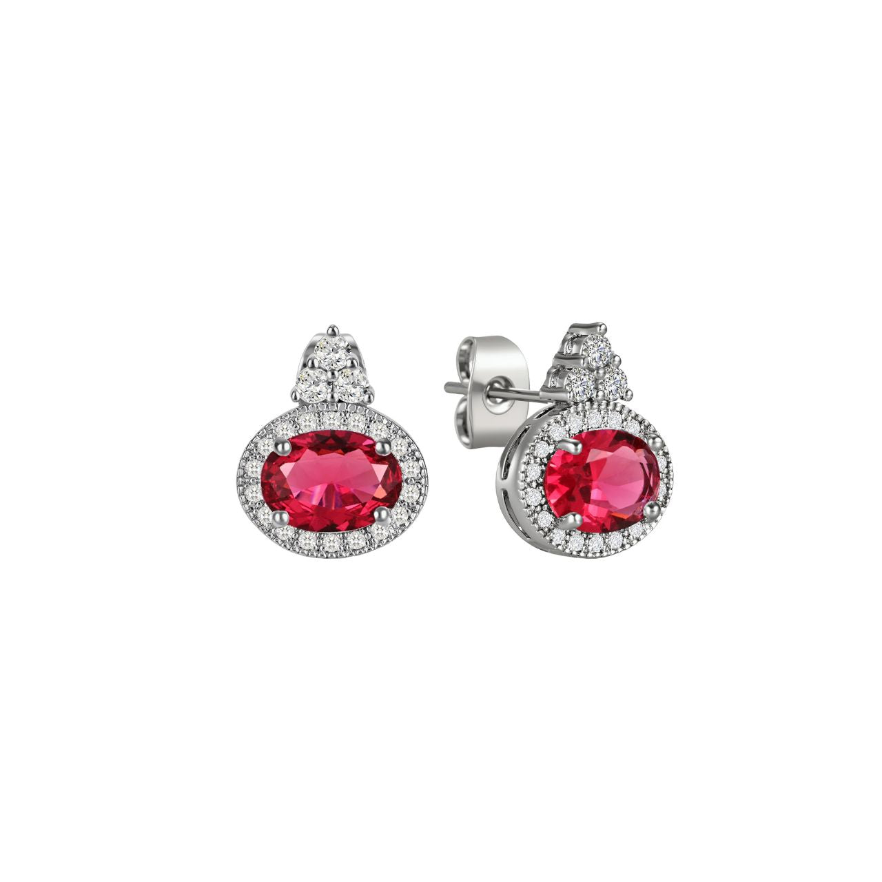 Elegant oval ruby stone earrings crafted in silver by Tipperary. These classic earrings feature rich red gemstones set in a timeless design, perfect for adding a touch of sophistication to any occasion.