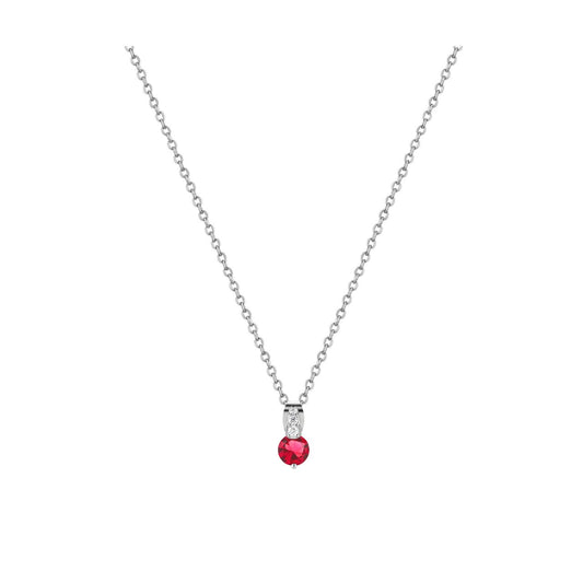 Elevate your jewellery collection with this stunning silver pendant from Tipperary. Featuring a lustrous round ruby stone set in a beautifully crafted silver bale adorned with delicate pavé detailing, this piece combines timeless elegance with contemporary design.