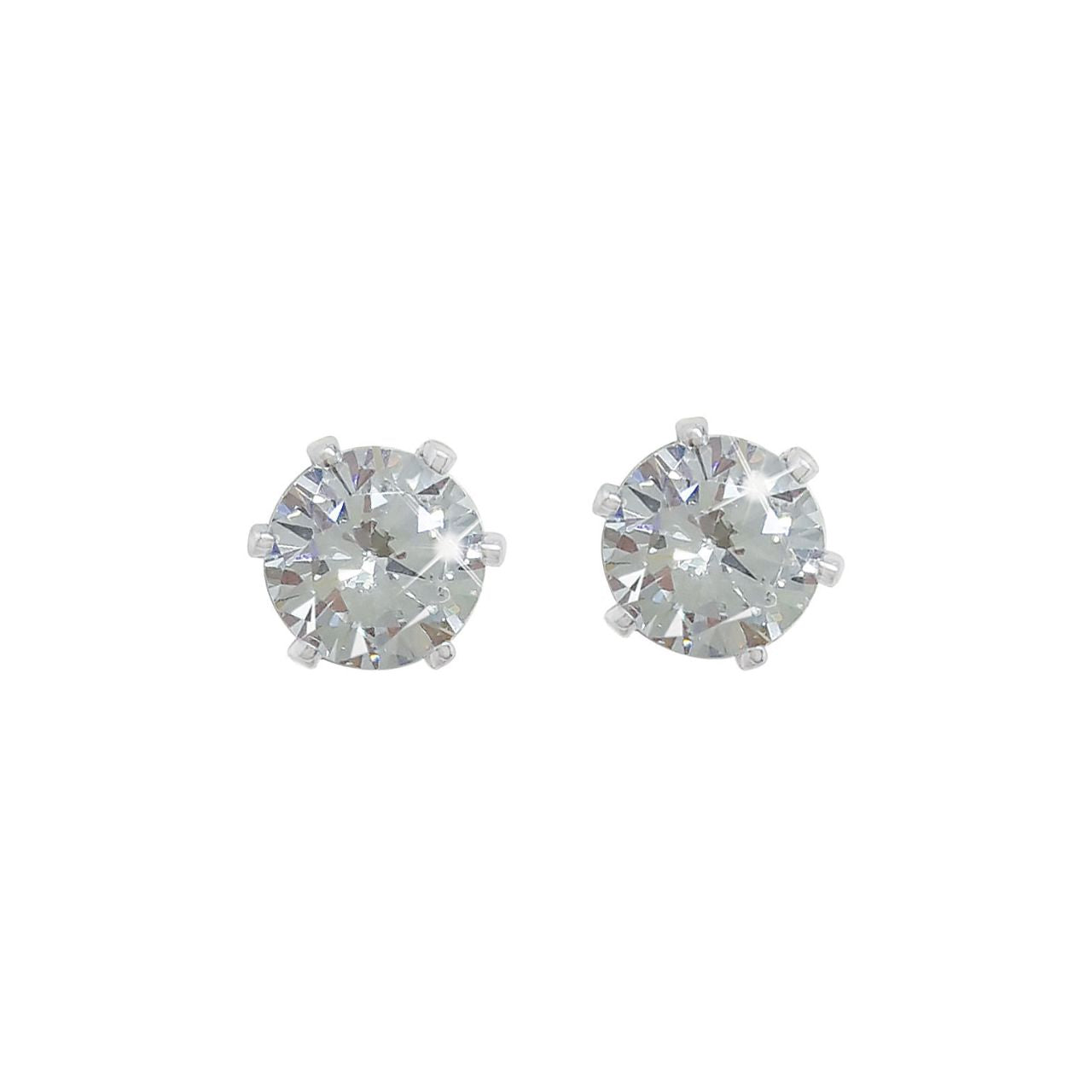 A captivating and impressive look, these dazzling solitaire stud earrings make a stunning accompaniment to any look or any occasion. Fashioned in cool silver each earring showcases a mesmerising clear crystal solitaire in a stylish six prong silver setting. Buffed to a brilliant lustre, these versatile post earrings fasten securely and comfortably with push backs.