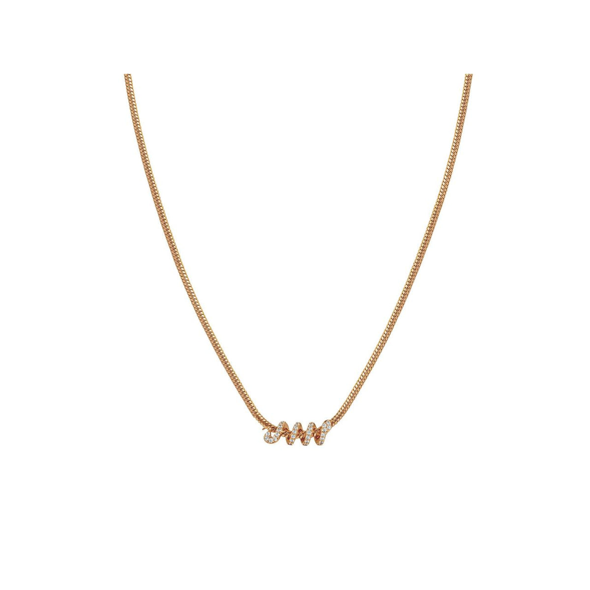 This gold snake chain necklace carries a sparkling snake coiled around the centre. It can be worn on its own to dress up a daytime outfit or paired with matching hoop earrings for a coordinated look.