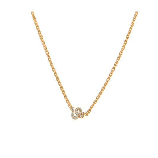 This gold necklace features a small snake set with clear stones on a bold link chain. It can be worn on its own for everyday wear or paired with matching stud earrings.