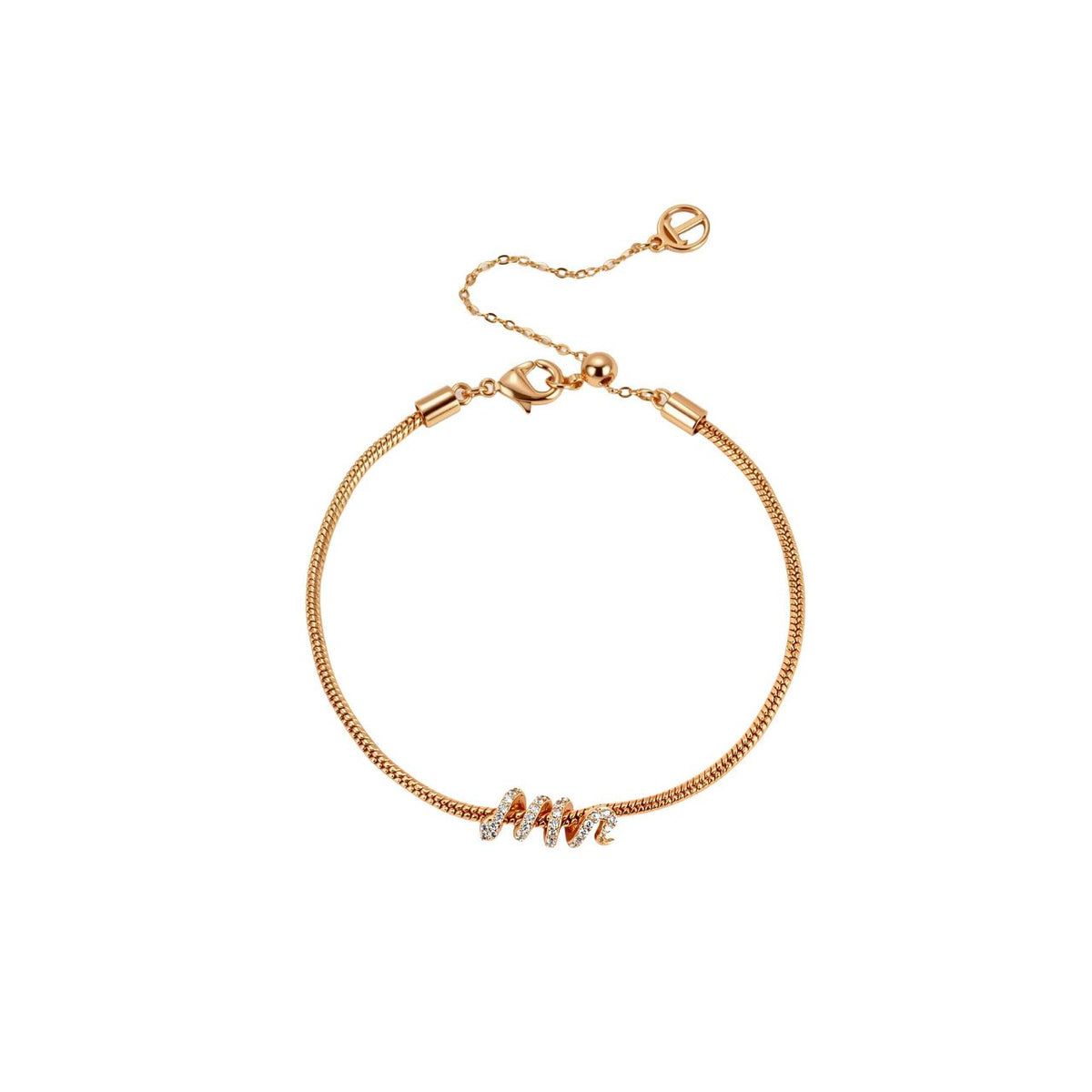 This gold snake chain bracelet carries a sparkling snake coiled around the chain. Wear it on its own or pair it with the matching necklace for a coordinated look. It secures with an adjustable lobster claw clasp.
