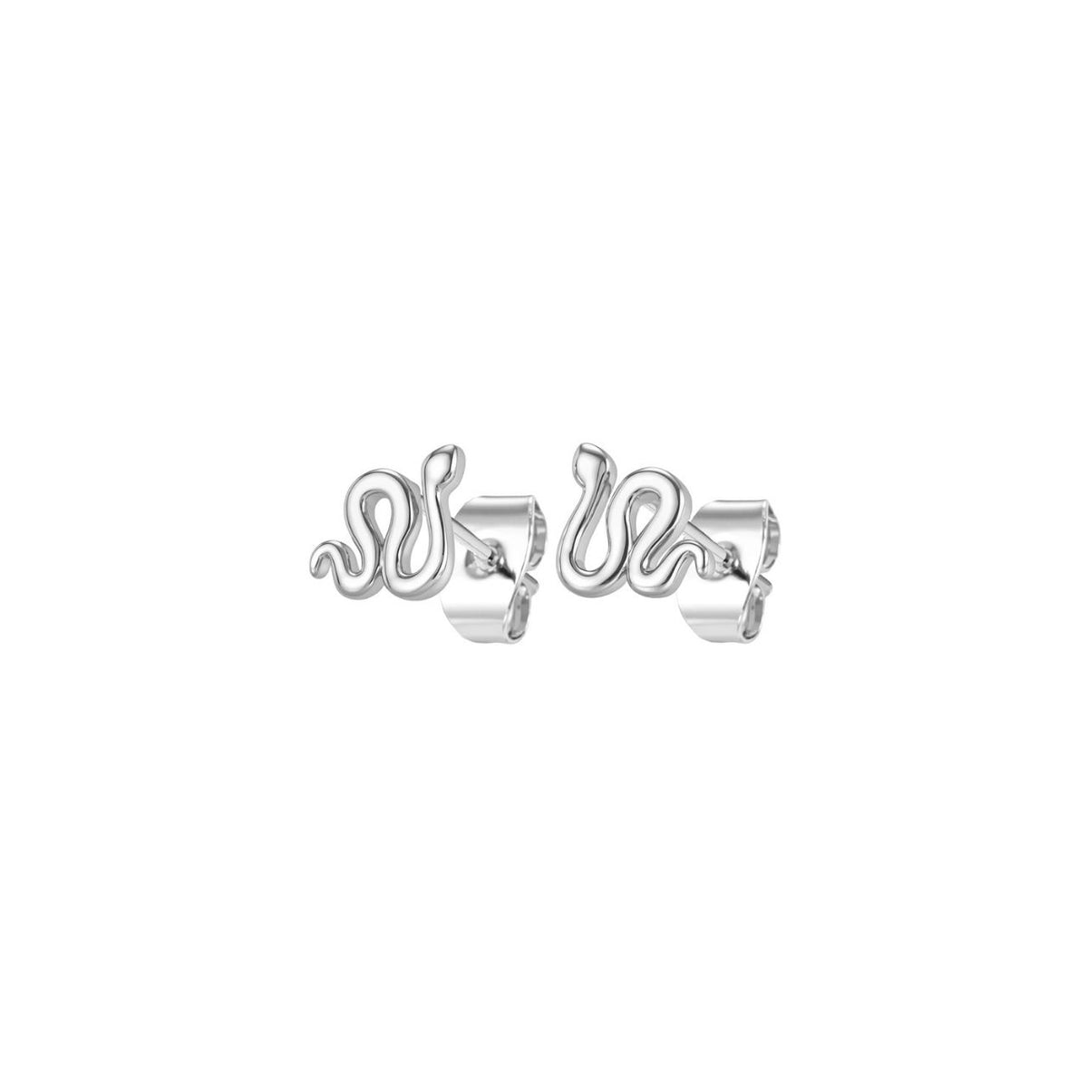 These small silver studs are shaped as a winding snake. They are a subtle choice for everyday wear and look lovely stacked with other earrings. They secure with a butterfly back. Presented in a beautifully detailed snake-themed gift box.