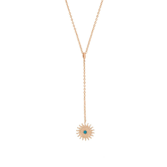 Elevate your style with the TC Soleil Mini Drop Sun Pendant in Turquoise CZ Rose Gold. This exquisite pendant showcases a vibrant turquoise centre stone, surrounded by radiant sun rays, creating a striking and dynamic design.