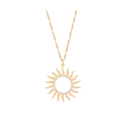 Elevate your style with the TC Soleil Open CZ Sun Pendant in Gold, featuring a dazzling open sun design adorned with sparkling CZ crystals.