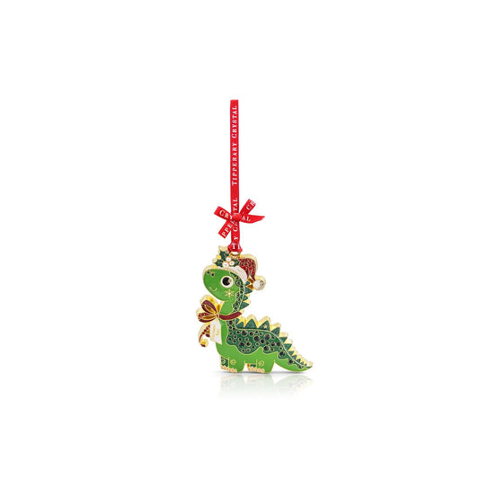 Add some prehistoric fun to your Christmas tree with this adorable green dinosaur, complete with a festive Santa hat and sparkling details.