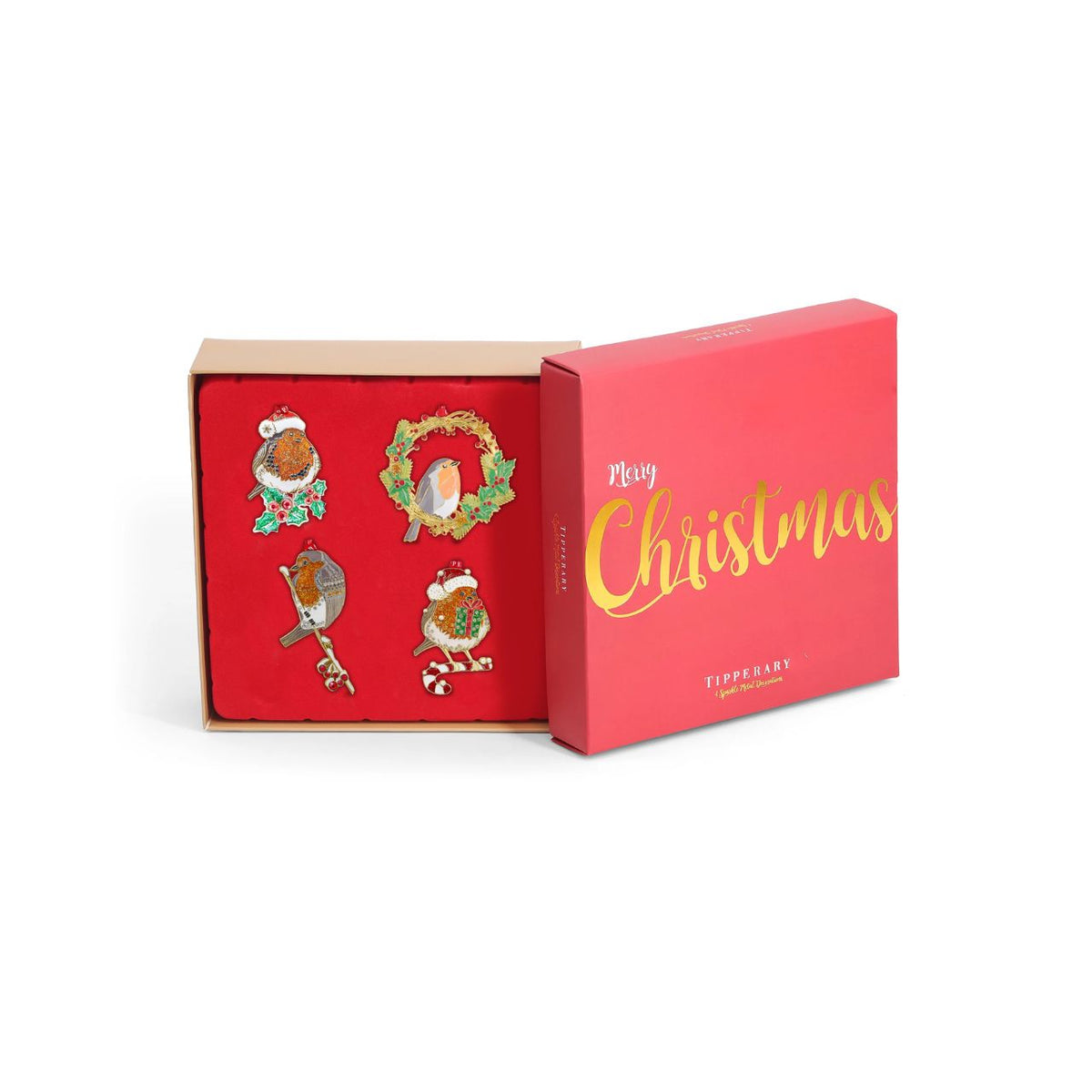 Sparkle Robin Set of 4 Christmas Decorations